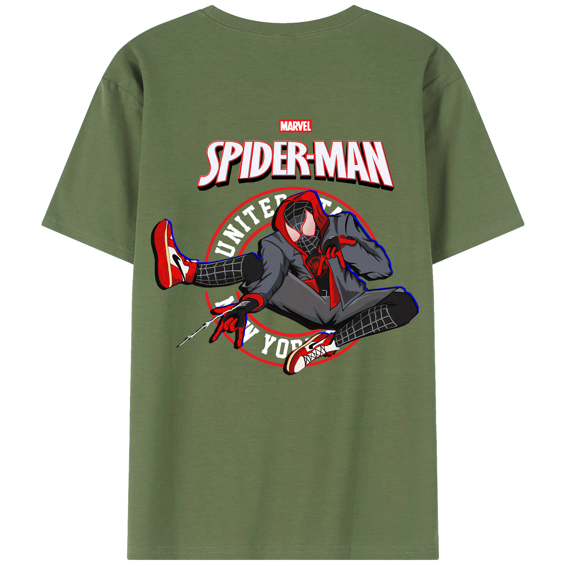 （画像用） Spider Man スパイダーマン 綿100％ メンズ半袖Tシャツ（バックプリント） 通気性